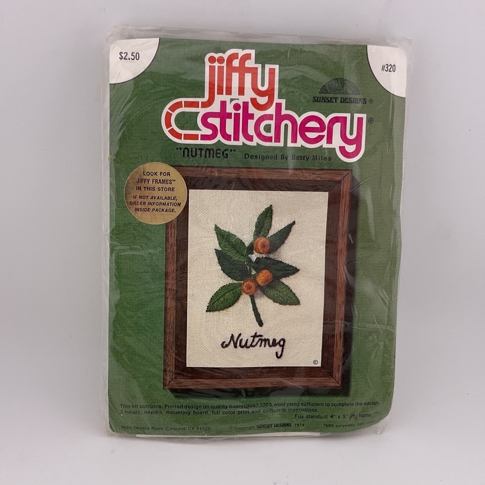 VNTG Sunset Designs Jiffy Stitchery Nutmeg Embroidery Kit 320 Betty Miles 1974